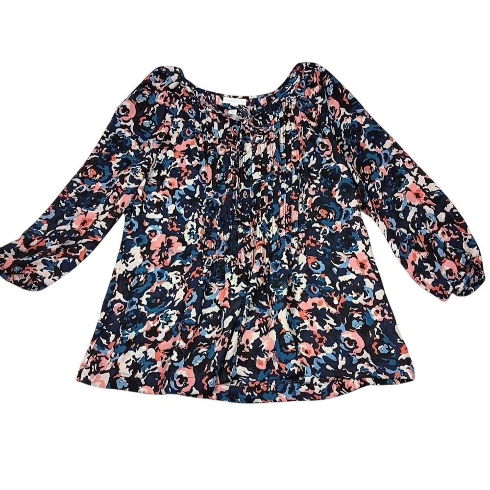 Charter Club Blouse Womens Medium Multicolor Floral Chiffon Tunic 3/4 Sleeve